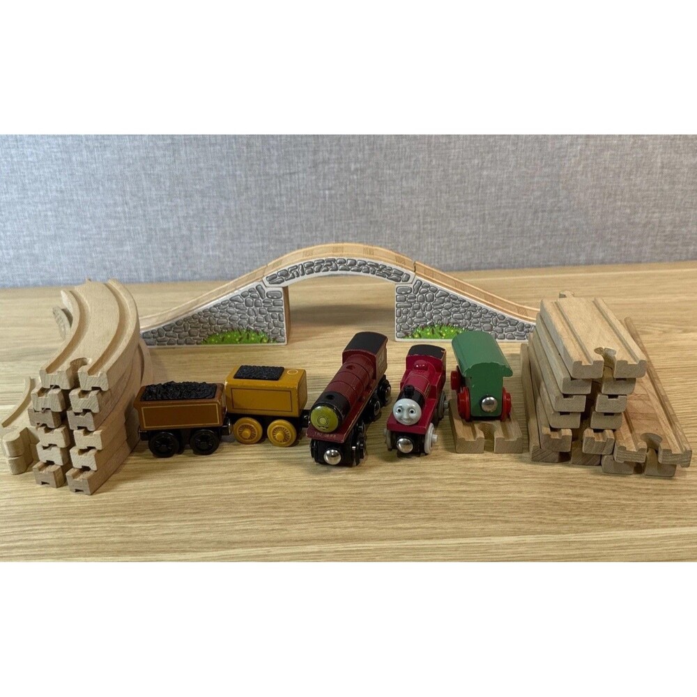 Thomas Wooden Railway Train Lot - Rheneas, Murdoch Tender, Stone Bridge Tracks